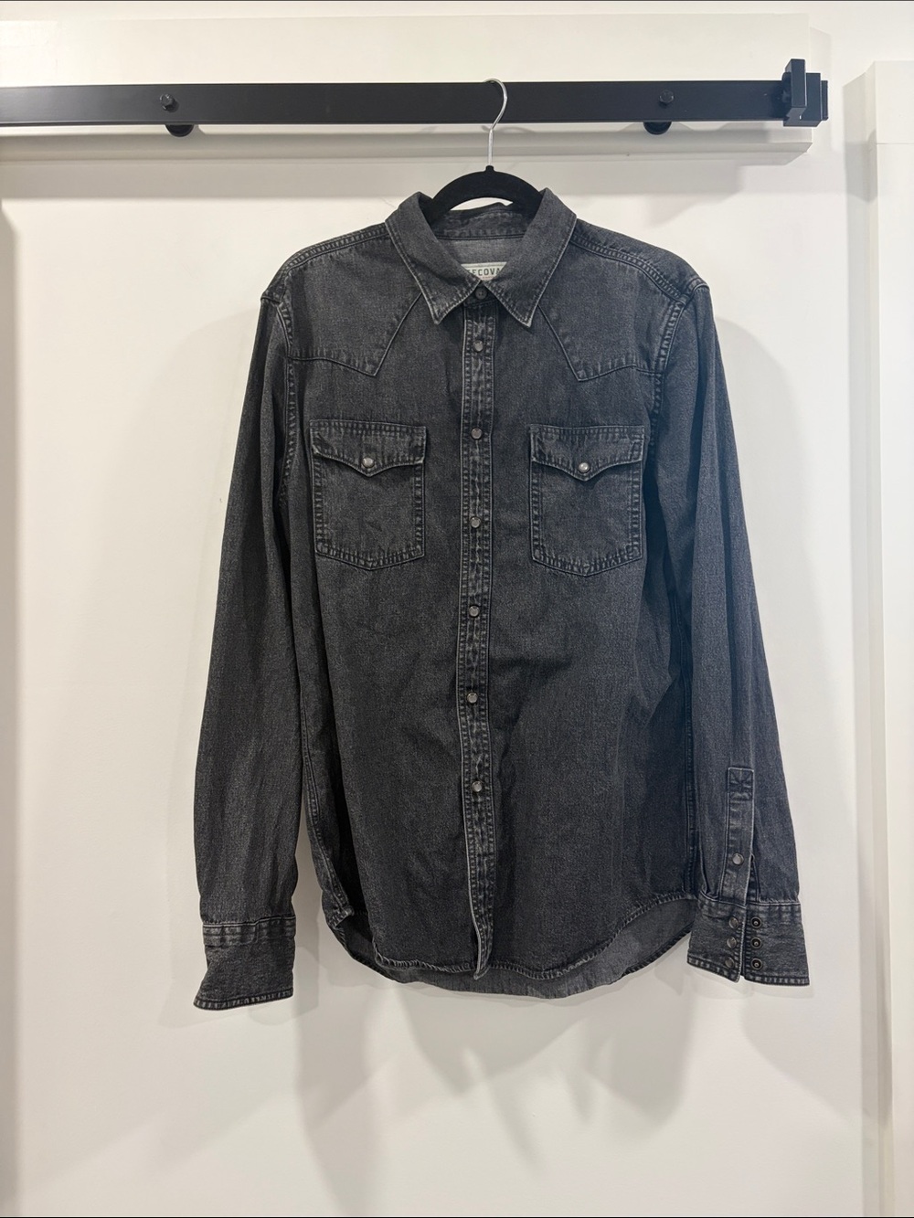 Tecovas Washed Black Denim Western Shirt with Pearl Snaps